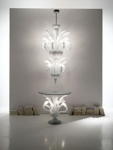 Luxurious white Murano glass foyer table with lights