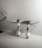 Clear Venetian glass occasional table with white Murano glass spheres