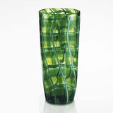 Tall green and sapphire blue filigrana glass flower vase