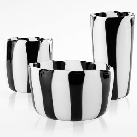 Stylish black and white bowl-shaped Murano glass vase