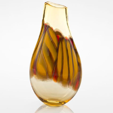Large amber Murano glass flower vase with aventurine