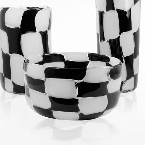 Tall Murano glass vase with 50s-inspired black and white squares