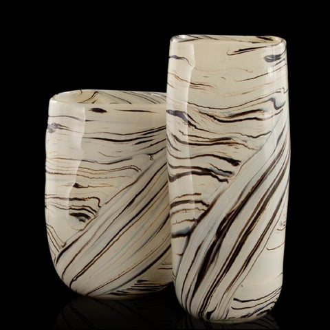 Hand-blown Murano glass vase with aventurine marbling