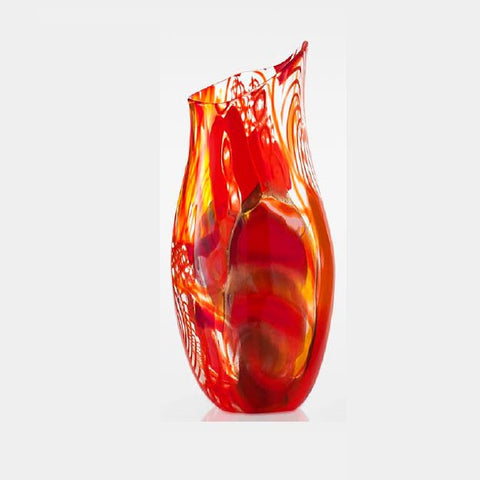 Decorative and unique hand-blown orange Murano glass vase