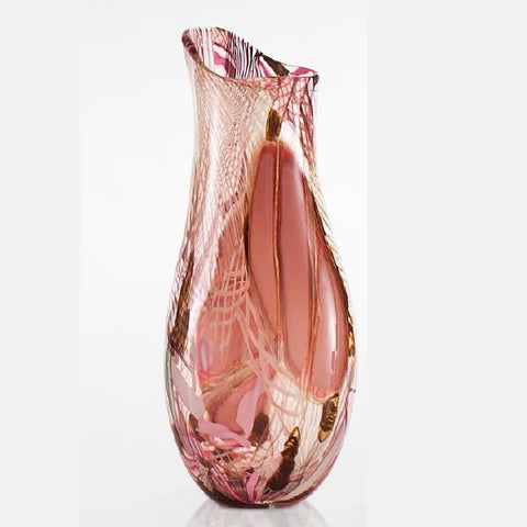 Decorative and unique hand-blown pink Murano glass vase