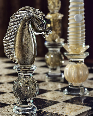 Murano glass chess set infused with real gold