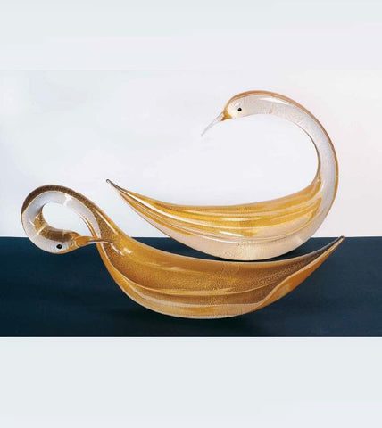 Pair of crystal and gold swans